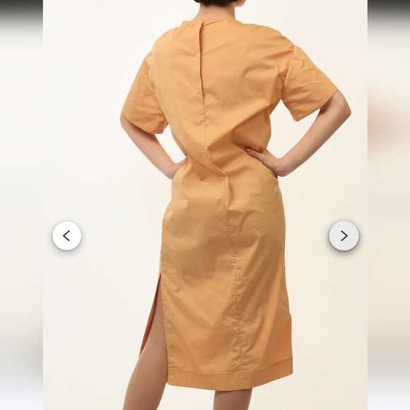 NEW COS Flare-Sleeved Stretch Poplin Midi Dress in Butter Ochre Yellow Size 8 - Picture 4 of 12
